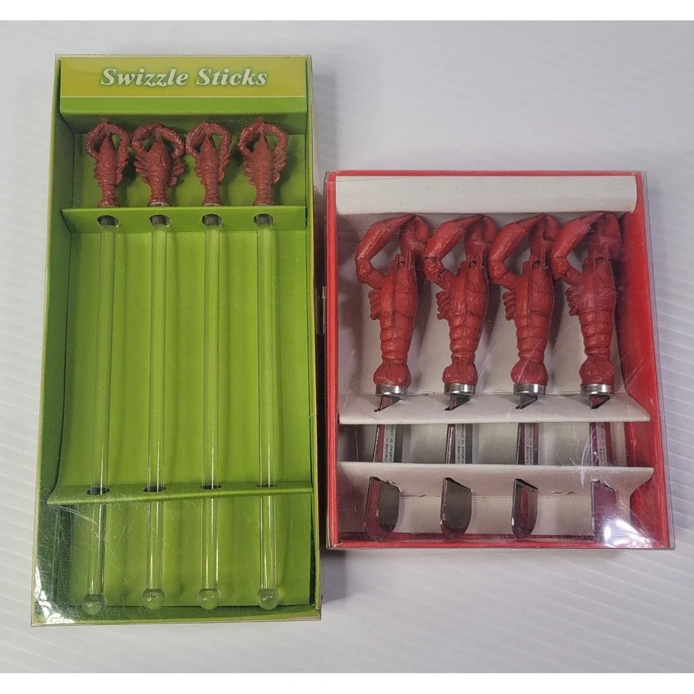 Boston‎ Warehouse Lobster Handle Spreader Knife Set Swizzle Sticks New Old Stock